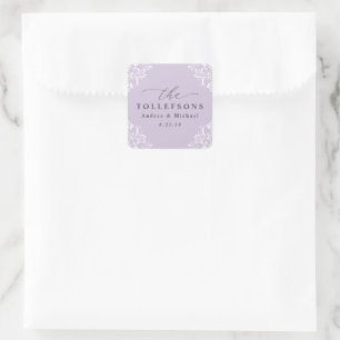 Sticker Carré Élégant Mariage Violet Lavande Classique