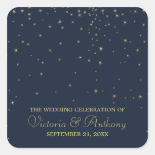 Sticker Carré Elegant Marine & Gold Falling Stars Mariage Merci