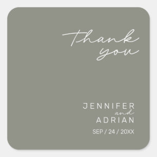 Sticker Carré Élégant Merci de combat gris minimal Mariage