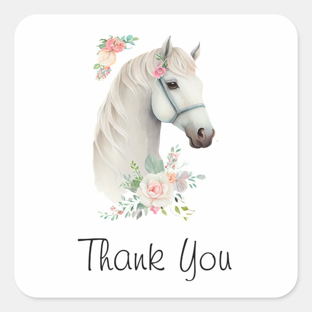 Sticker Carré Elégant Merci Floral Boho Cheval Blanc (Devant)