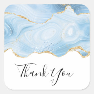 Sticker Carré Elégant Merci frontalier Blue et Gold Agate