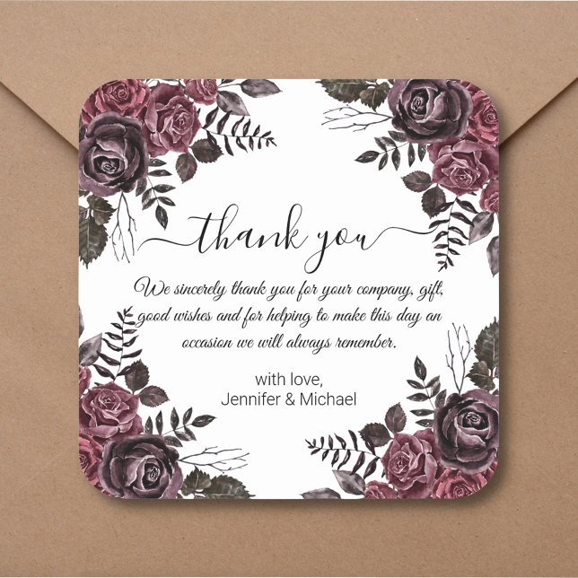 Sticker Carré élégant merci gothique floral halloween mariage (Créateur téléchargé)