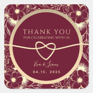 Sticker Carré Elégant Merci Mariage Floral Favoriser