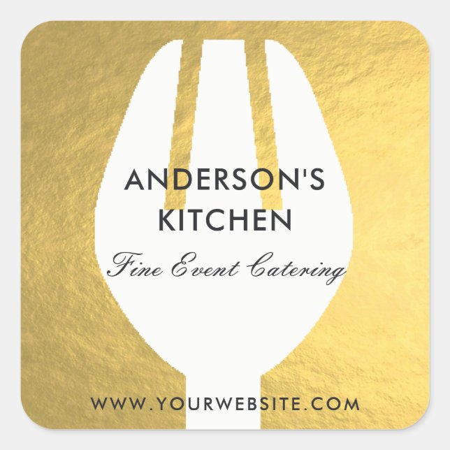 STICKER CARRÉ ÉLÉGANT MINIMAL FAUX GOLD FORK CHEF CATERING (Devant)