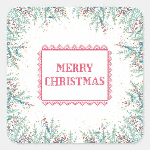 Sticker Carré Élégant Mistletoe Joyeux Script de Noël
