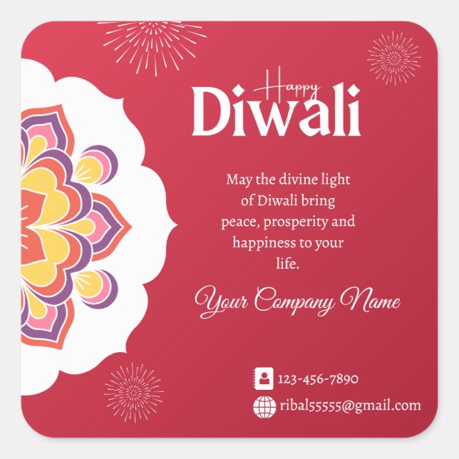 Sticker Carré Élégant Modèle Happy Diwali (Devant)