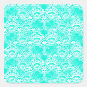 Sticker Carré Elégant modèle Turquoise Turquoise Lace Damask Lac