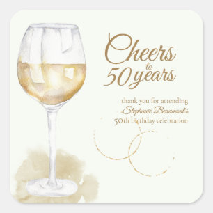 Sticker Carré Elégant moderne Cheers Vin blanc 50e anniversaire