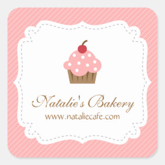Sticker Carré Élégant, Moderne, Cupcake Rose, Boulangerie