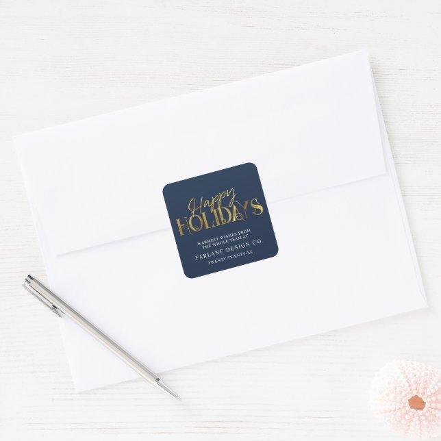 Sticker Carré Élégant moderne Gold Script Entreprise Bleu (Enveloppe)