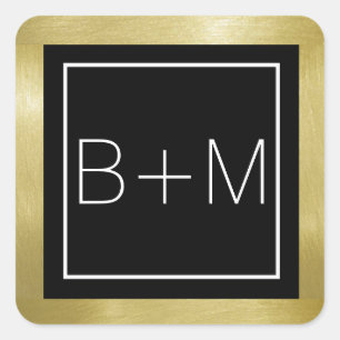 Sticker Carré élégant monogramme carré classique, mariage