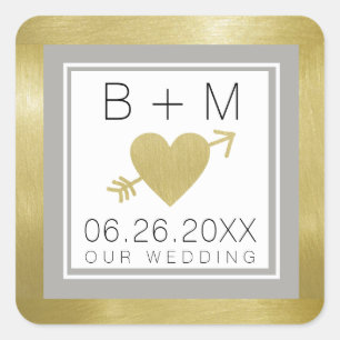 Sticker Carré élégant monogramme d'amour classique, mariage