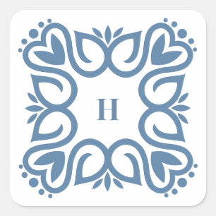 Sticker Carré Élégant monogramme de script bleu poussiéreux