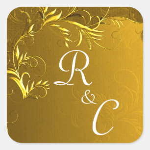 Sticker Carré Élégant Monogramme Mariage Or