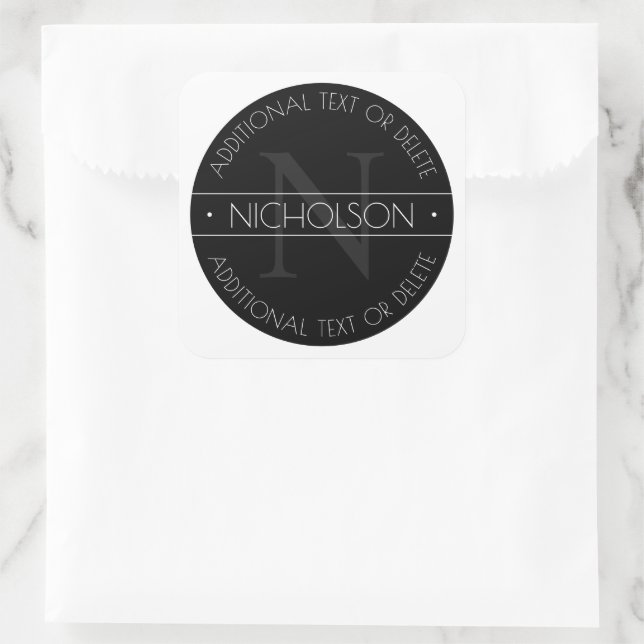 Sticker Carré Élégant Monogramme moderne modifiable noir et blan (Sac)
