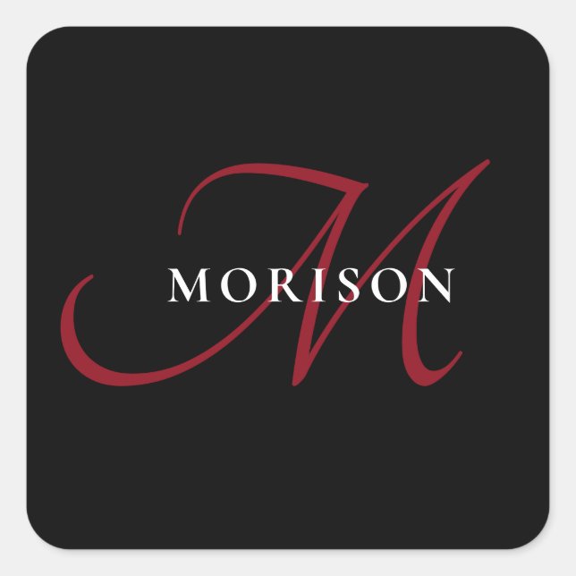 Sticker Carré Élégant Monogramme moderne noir rouge (Devant)