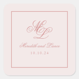Sticker Carré Élégant Monogramme rose simple