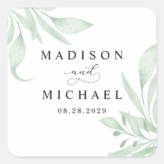 Sticker Carré Elégant Moody Eucalyptus Feuille Mariage de verdur