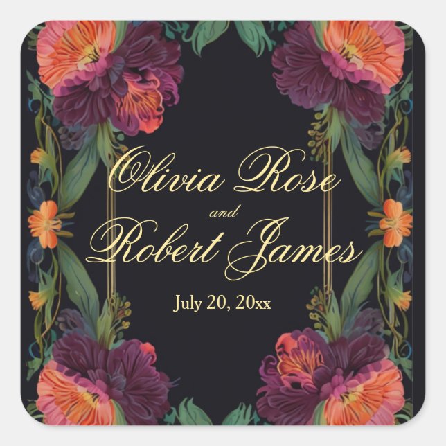 Sticker Carré Élégant moody rose poachy boho floral (Devant)