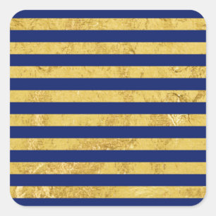 Sticker Carré Élégant Motif à huile or et à bande bleue
