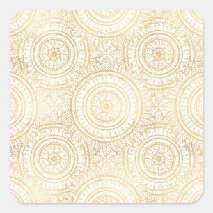 Sticker Carré Élégant Motif blanc de tournesol Mandala Gold