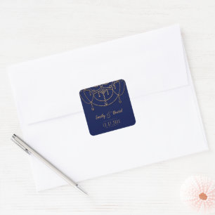 Sticker Carré Élégant Motif de design Electric Blue Gold Mariage