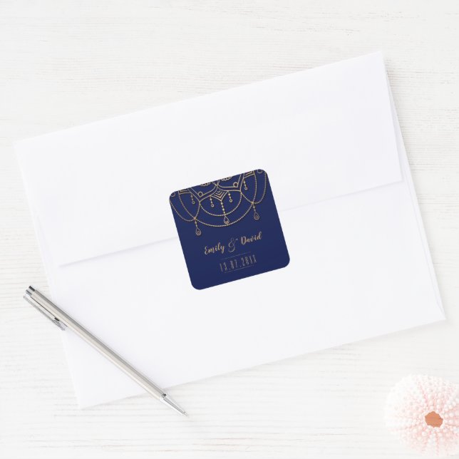 Sticker Carré Élégant Motif de design Electric Blue Gold Mariage (Enveloppe)