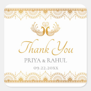 Sticker Carré Elégant Motif d'or mariage indien Faveur