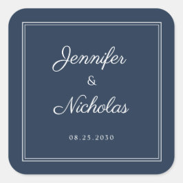 Sticker Carré Elegant Navy Blue Script Wedding