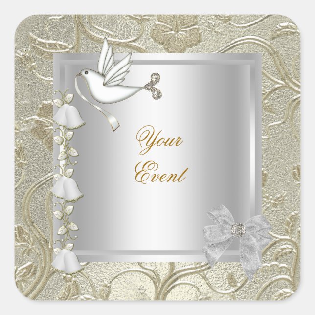 Sticker Carré Élégant N'Importe Quel Événement Gold Silver White (Devant)