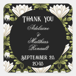 Sticker Carré Elégant noir & blanc Mariage floral : Calligraphie