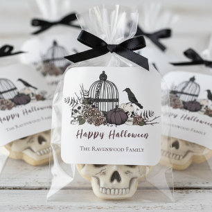 Sticker Carré Elégant noir et blanc gothique Happy Halloween heu