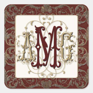 Sticker Carré Élégant or antique Baroque sceaux monogrammes