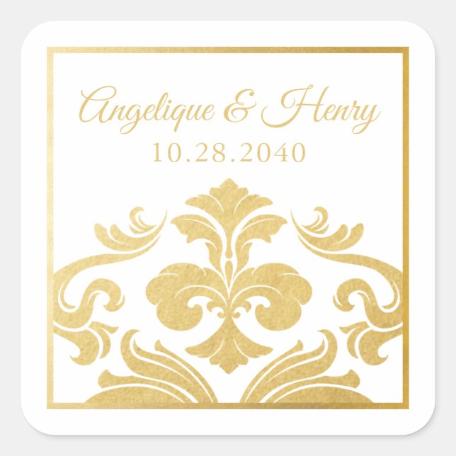 Sticker Carré Élégant or fleur de Lis Mariage (Devant)