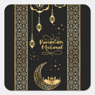 Sticker Carré Elégant or Motifs islamiques Ramadan Moubarak