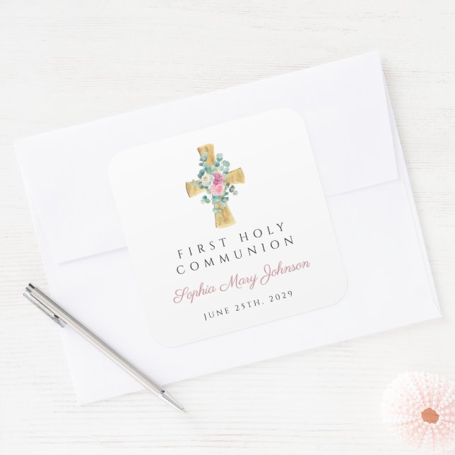 Sticker Carré Élégant Paconies Florales Roses traversent la prem (Enveloppe)
