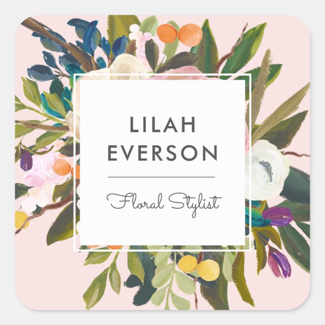 Sticker Carré Élégant Painé Floral produit d'affaires | Blush (Devant)