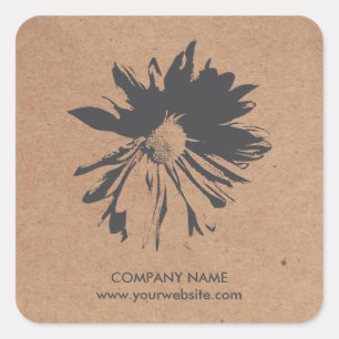 Sticker Carré Élégant Papier Florisant Fleur Gris Simple
