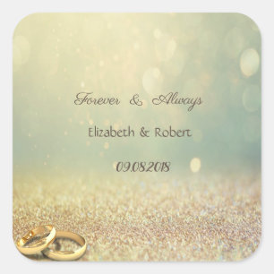 Sticker Carré Elégant Parties scintillant Bokeh, Anneaux Mariage