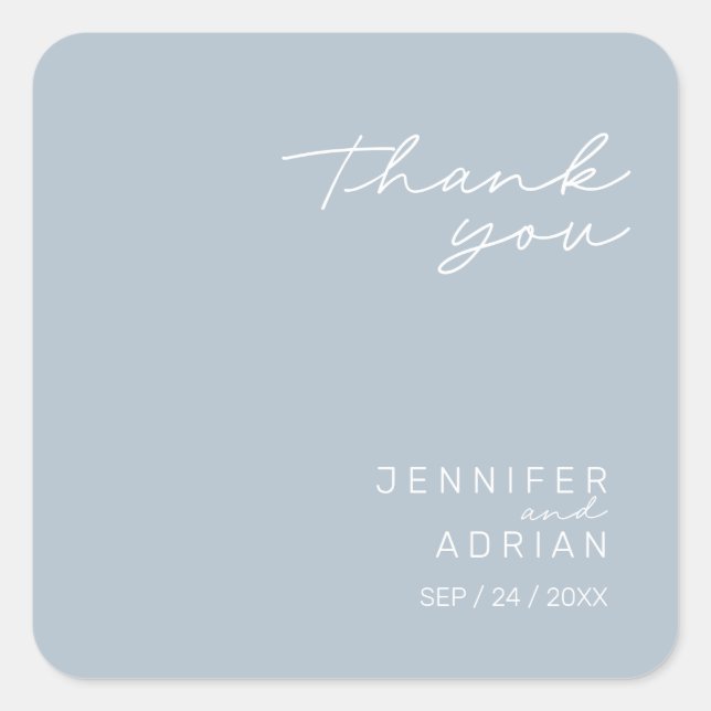 Sticker Carré Élégant Pastel bleu minimal Merci Mariage (Devant)