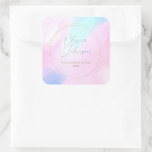 Sticker Carré Elégant Pastel bleu rose aquarelle peinture