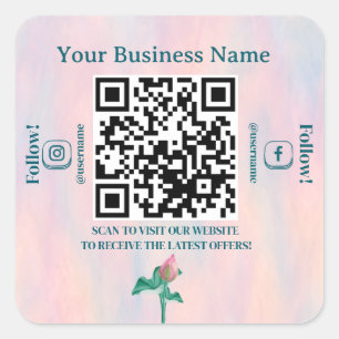 Sticker Carré Élégant Pastel QR Code Site Web Entreprise