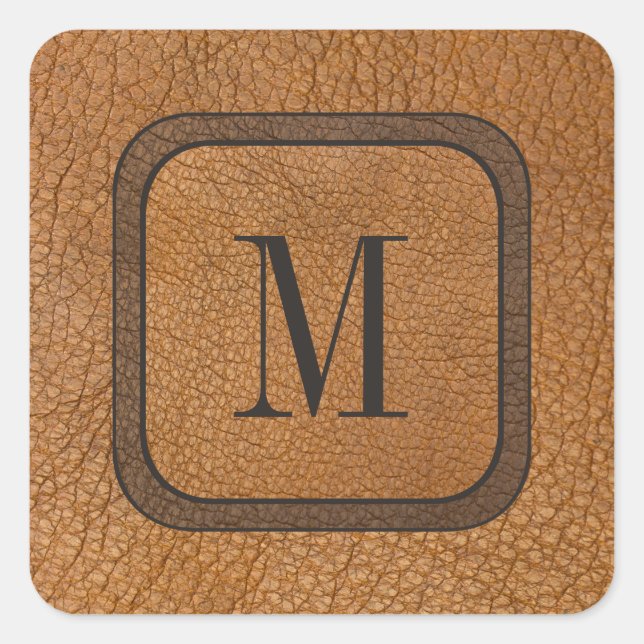 Sticker Carré Élégant pays rustique Monogramme en cuir Vintage (Devant)
