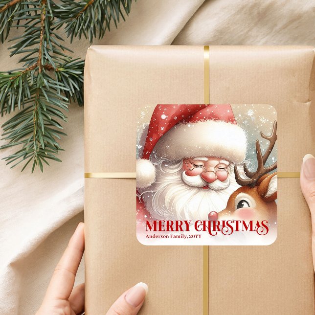 Sticker Carré Elegant Personalized Santa Rudolph Holiday Kids   (Elegant Personalized Santa Rudolph Holiday Kids Sticker)