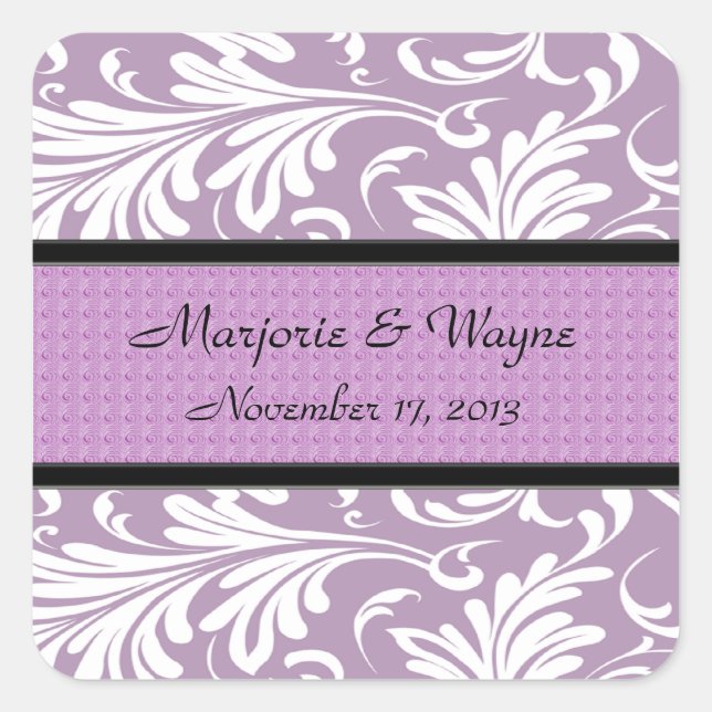 STICKER CARRÉ ÉLÉGANT PHOQUE D'ENVELOPPE LAVENDER-SWIRL (Devant)
