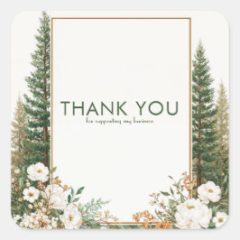 Sticker Carré Elegant Pine Tree White Peony Rustic Woodland