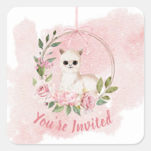 Sticker Carré Elégant Pink Baby Watercolor Script Vous êtes invi