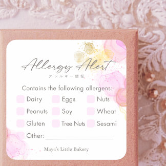 Sticker Carré Elegant Pink Watercolor Allergy Alert