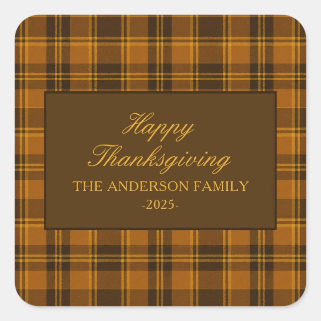 Sticker Carré Elegant Plaid Thanksgiving Classic Custom Favor (Devant)