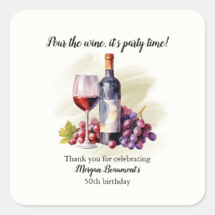 Sticker Carré Elégant Pour Le Vin Thème 50ème Anniversaire